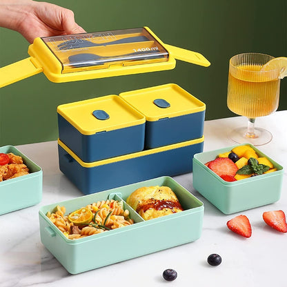Lunch Box 2niveles Fiambrera Desmontable Con Cubiertos Y Bag