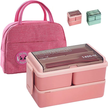 Lunch Box 2niveles Fiambrera Desmontable Con Cubiertos Y Bag