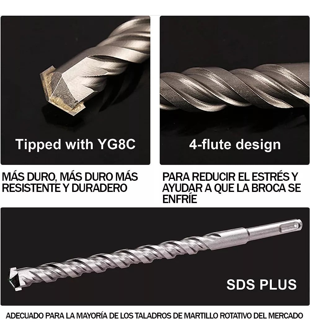 Juego Brocas Cinceles Sds Plus Para Martillo 17 Pzs +estuche