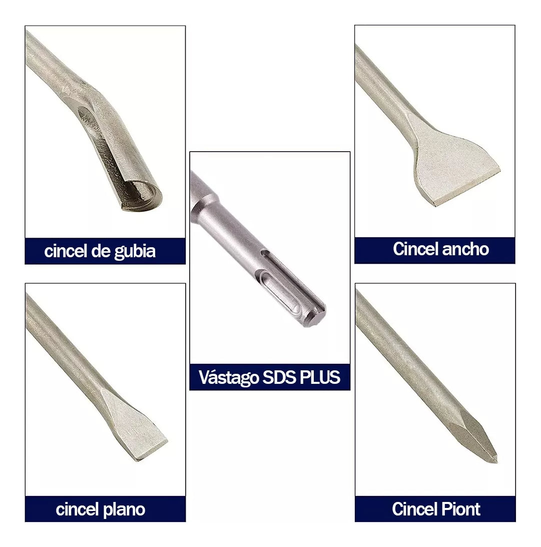 Juego Brocas Cinceles Sds Plus Para Martillo 17 Pzs +estuche