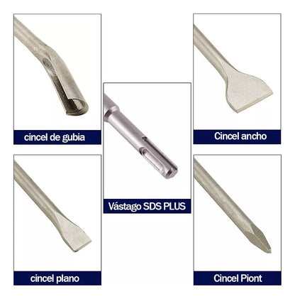 Juego Brocas Cinceles Sds Plus Para Martillo 17 Pzs +estuche