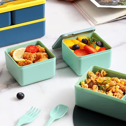 Lunch Box 2niveles Fiambrera Desmontable Con Cubiertos Y Bag