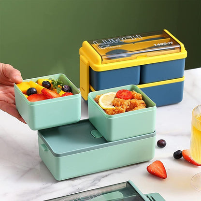 Lunch Box 2niveles Fiambrera Desmontable Con Cubiertos Y Bag