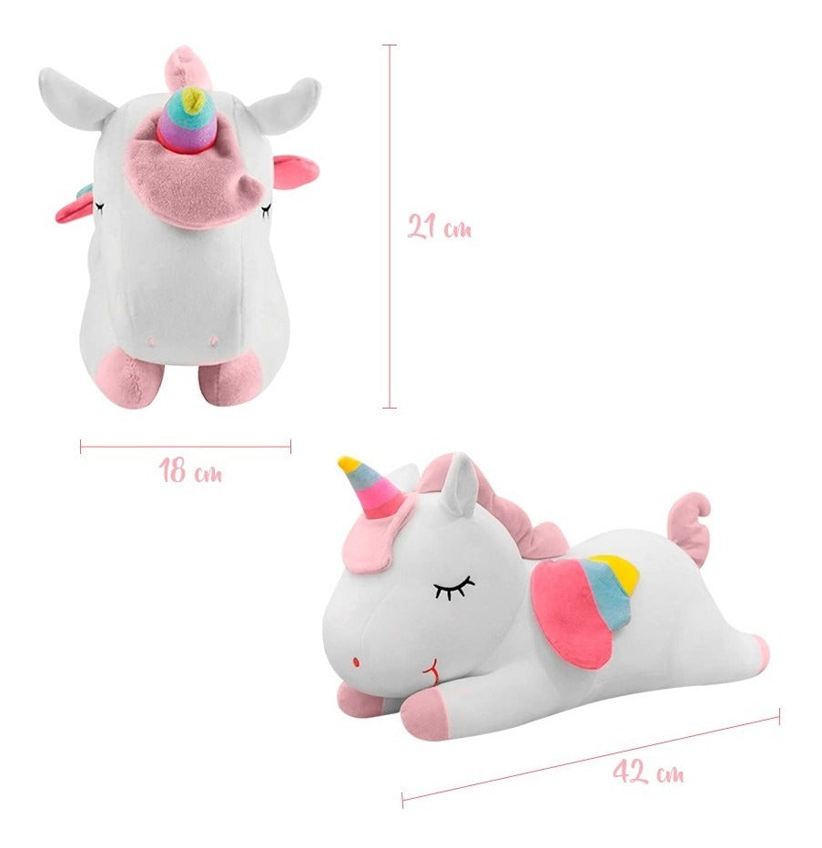 Unicornio De Peluche Acostado Con Alas Arcoiris Chico 42 Cm Color Blanco